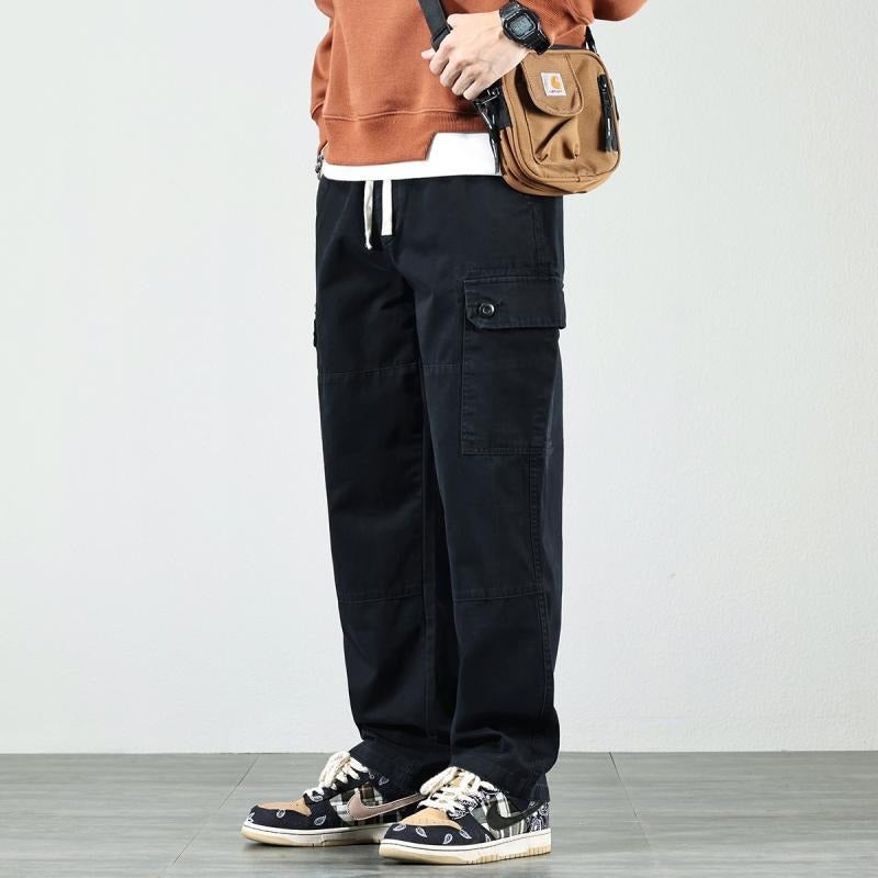 Shirt small clothing straight pants mens spring and summer new stitching personality fashion trendy large pocket casual trousers Green - Image 2