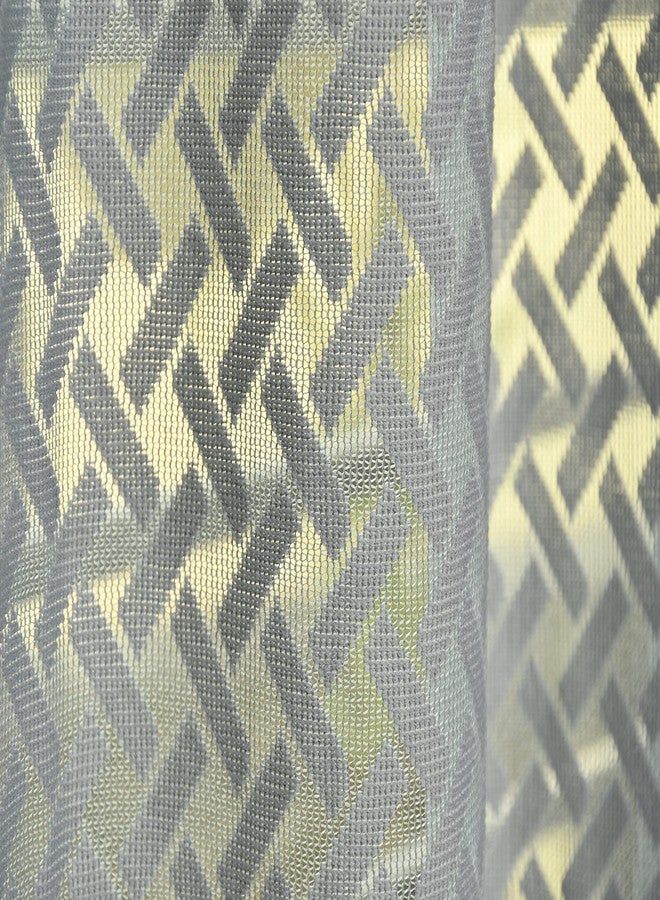 YUKANY Sheer Floral Transparent Net Curtains for Living Room I (1 Pc. Grey Cross, Long Door_9FT) - Image 3