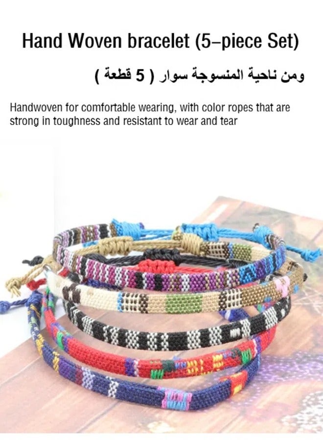 البوهيمي نمط نسيج القطن والقنب المنسوجة سوار . صديقة للبيئة ديي مجموعة سوار 5 قطعة - Image 1