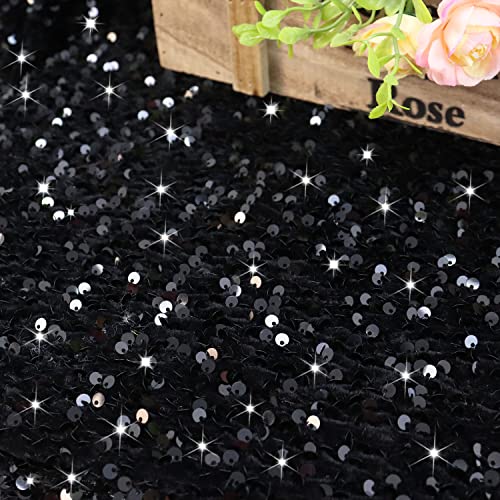 FOTSHARER Black Sequin Fabric by The Yard 1 Yard Velvet Fabric for Sewing Flip Sequins Material Sparkle Sequence Fabric Stretch Glitter Material for Wedding Dress Banquet Thick Quilting Mesh Fabric - Image 4