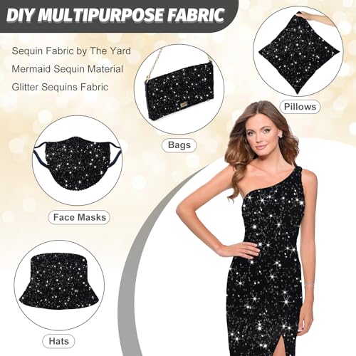 FOTSHARER Black Sequin Fabric by The Yard 1 Yard Velvet Fabric for Sewing Flip Sequins Material Sparkle Sequence Fabric Stretch Glitter Material for Wedding Dress Banquet Thick Quilting Mesh Fabric - Image 5