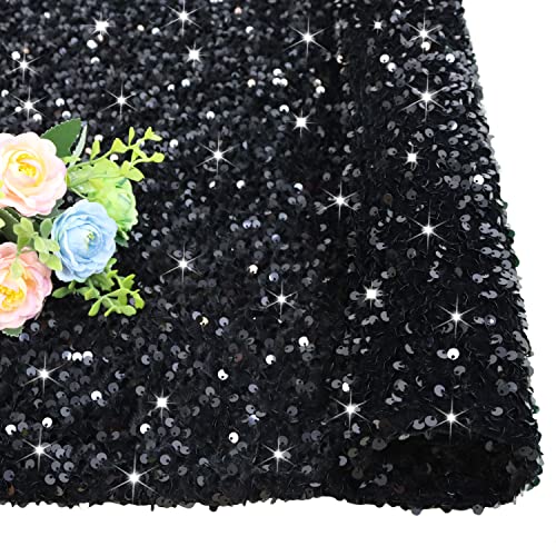 FOTSHARER Black Sequin Fabric by The Yard 1 Yard Velvet Fabric for Sewing Flip Sequins Material Sparkle Sequence Fabric Stretch Glitter Material for Wedding Dress Banquet Thick Quilting Mesh Fabric - Image 2