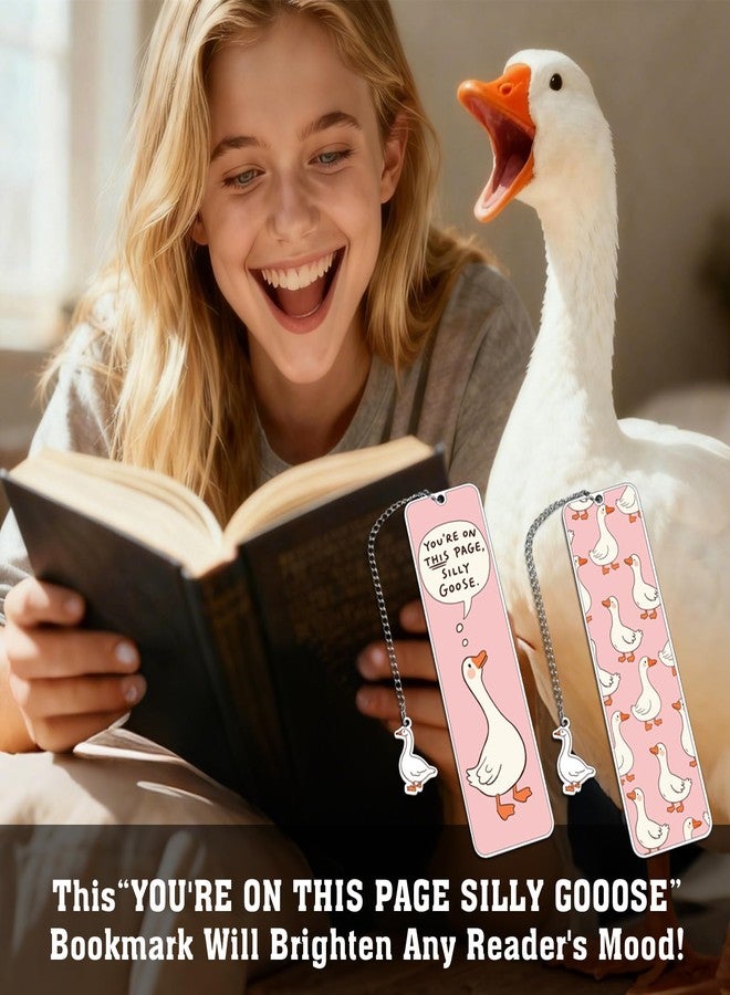 NUBARKO Pink Stuff Cute Bookmarks for Women Girls Book Lovers Book Marks for Reading Women Funny Book Lovers Gifts, Reading Accessories Gag Bookish Gifts for Readers Women Silly Metal Bookmarks Goose 2-Side - Image 2