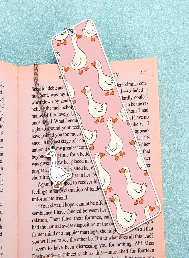 NUBARKO Pink Stuff Cute Bookmarks for Women Girls Book Lovers Book Marks for Reading Women Funny Book Lovers Gifts, Reading Accessories Gag Bookish Gifts for Readers Women Silly Metal Bookmarks Goose 2-Side - Image 5