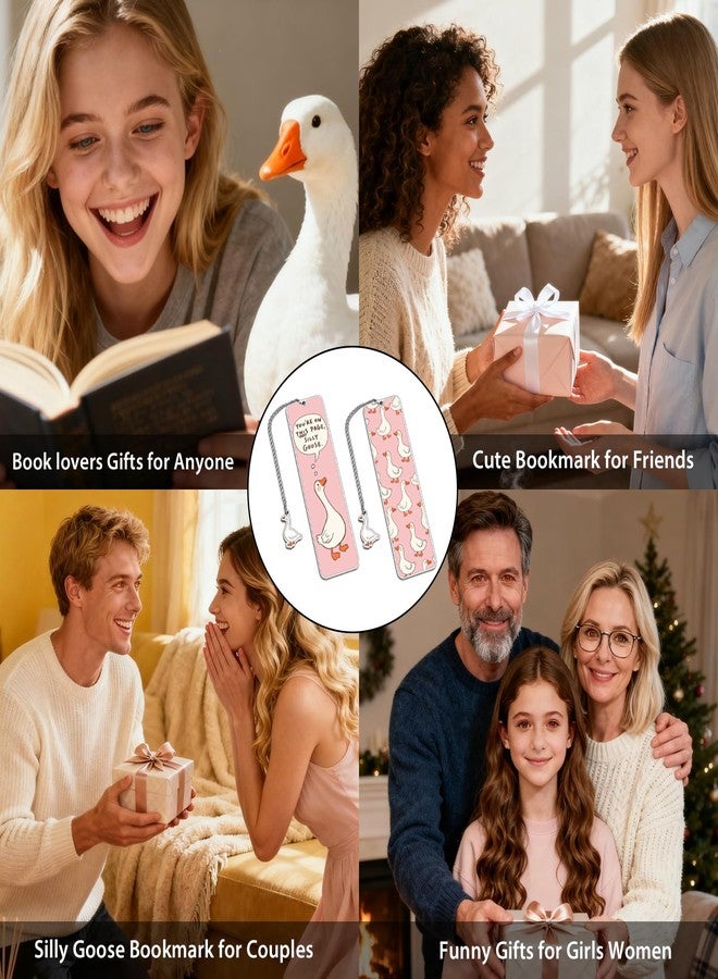 NUBARKO Pink Stuff Cute Bookmarks for Women Girls Book Lovers Book Marks for Reading Women Funny Book Lovers Gifts, Reading Accessories Gag Bookish Gifts for Readers Women Silly Metal Bookmarks Goose 2-Side - Image 3