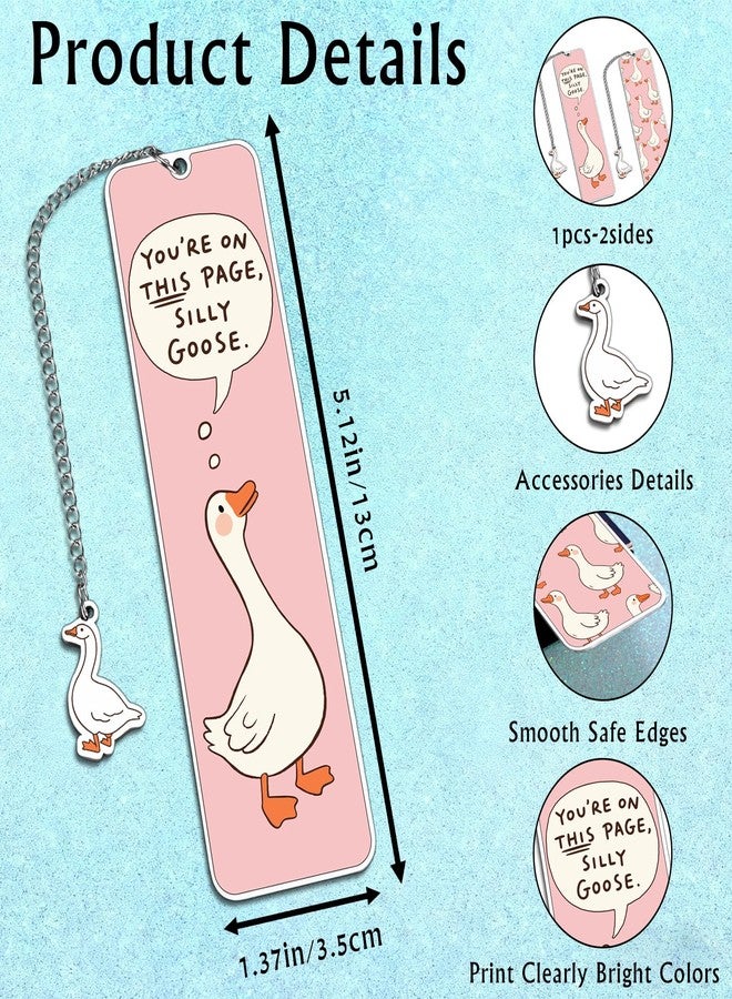 NUBARKO Pink Stuff Cute Bookmarks for Women Girls Book Lovers Book Marks for Reading Women Funny Book Lovers Gifts, Reading Accessories Gag Bookish Gifts for Readers Women Silly Metal Bookmarks Goose 2-Side - Image 4