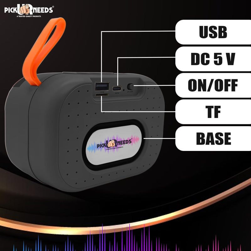 Pick Ur Needs Rechargeable Wireless 2 Side Bass Loud Speaker with USB/TF Card Support Portable 5 W Bluetooth Speaker (Black) - Image 2