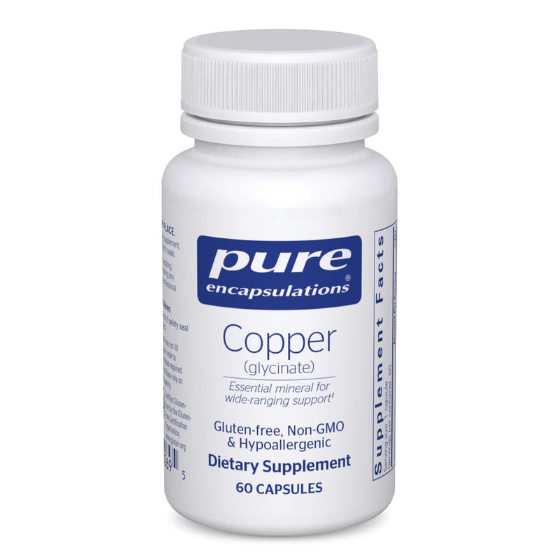 Pure Encapsulations مكمل النحاس جليكينا 60 كبسولة 2 ملغ يدعم تكوين خلايا الدم الحمراء ويساعد في عملية الأيض للطاقة نباتي غير معدل وراثيًا 60 كبسولة