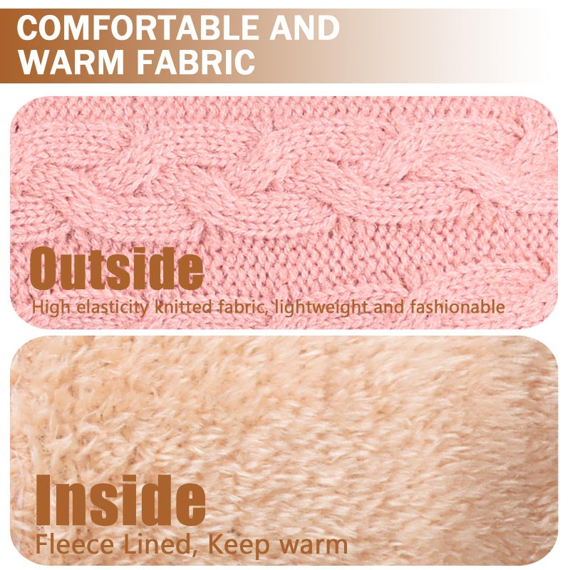 Leamekor Winter Warm Fleece Lined Gloves for Women, Thermal Wool Cable Knit Gloves for Cold Weather, Touchscreen Fingers Folding Cuffs (Pink, One Size) - Image 4