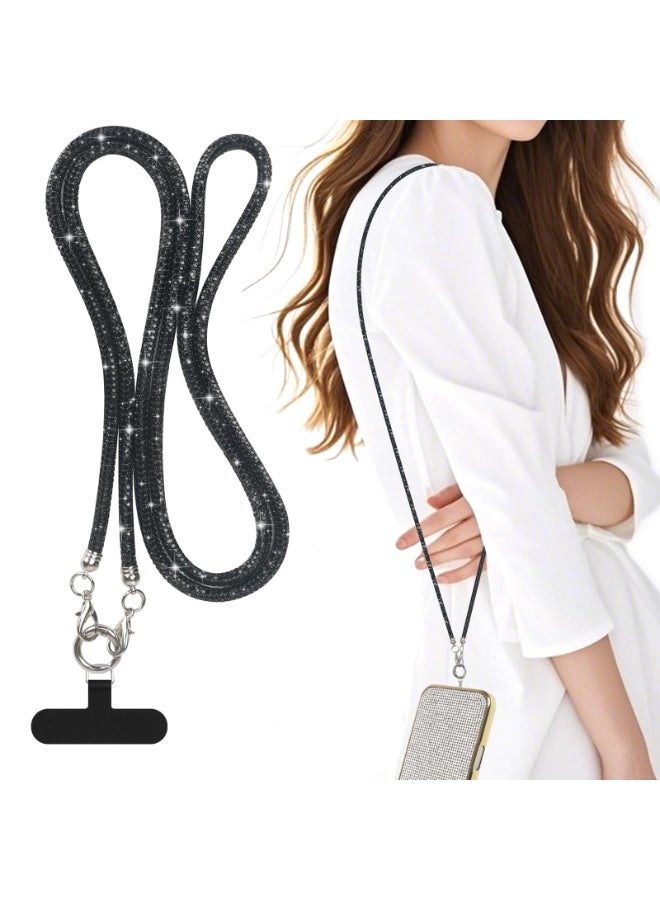 Phone Crossbody Lanyard, Crystal Phone Lanyard with Full Rhinestone Bling Glitter, Bling Phone Strap for Most Phone, iPad, Handbag,Wallet, Phone Neck Holder for Women (Black)  - Image 1