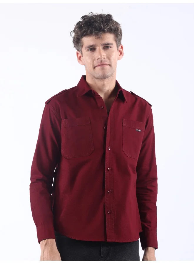 Beyoung Maroon Shoulder Flap Cotton Shirt