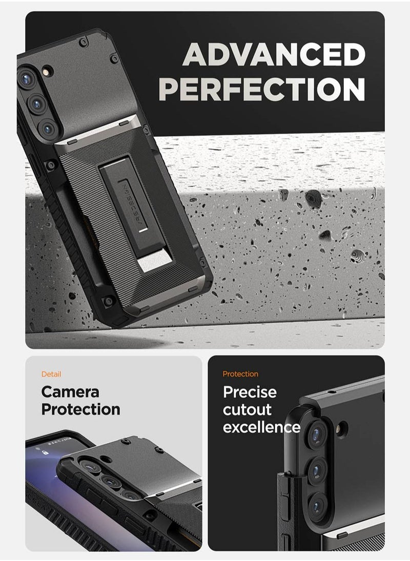 VRS Design Damda Glide Hybrid Samsung Galaxy S23 PLUS Case Cover Wallet with Semi Automatic Credit Card Holder Slot [3-4 Cards] & Kickstand - Black Groove  - Image 4