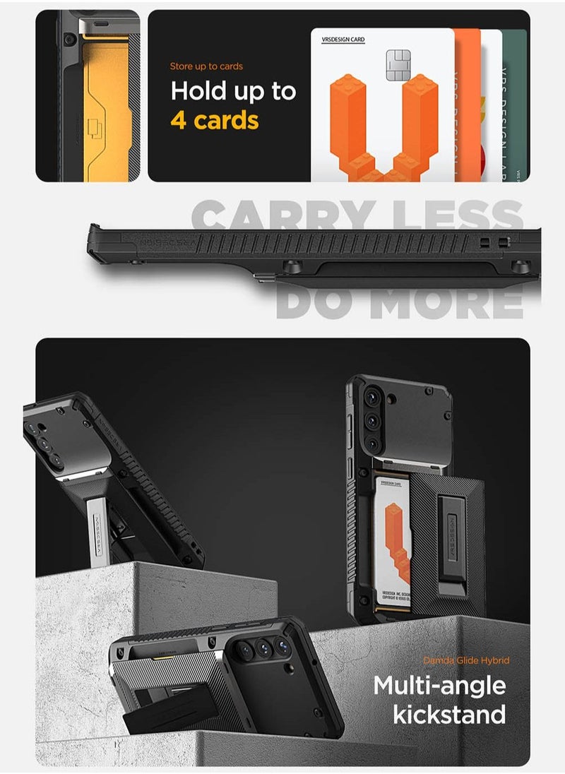 VRS Design Damda Glide Hybrid Samsung Galaxy S23 PLUS Case Cover Wallet with Semi Automatic Credit Card Holder Slot [3-4 Cards] & Kickstand - Black Groove  - Image 2