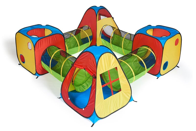 UTEX 8 in 1 Pop Up Children Play Tent House with 4 Tunnel, 4 Tents for Boys, Girls, Babies and Toddlers for Indoor and Outdoor Use - Image 1