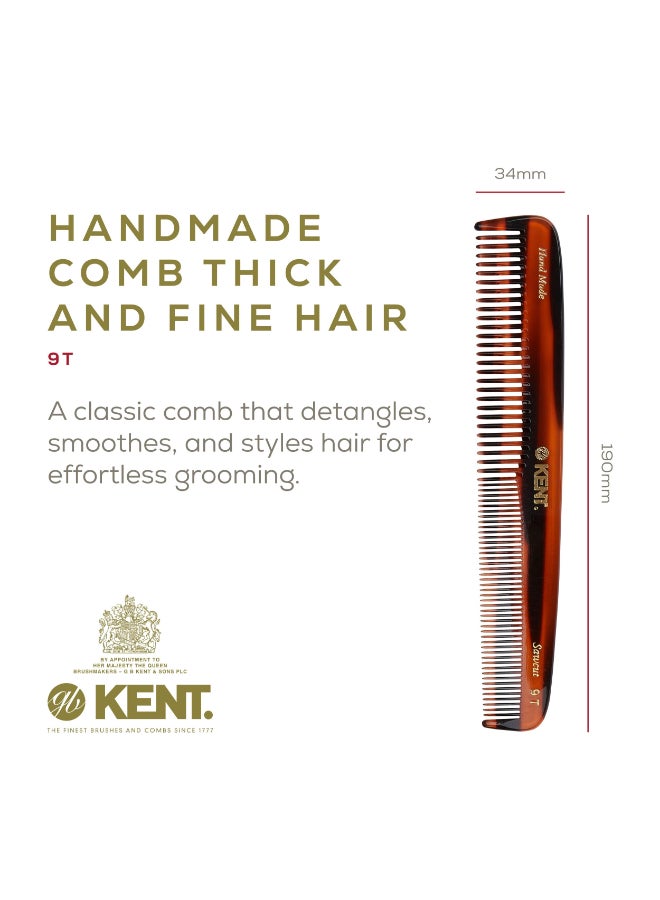Kent 9T Tortoiseshell Fine and Wide Tooth Comb Large Handmade and SawCut Detangler for Wet Hair Durable Grooming for Men and Women Made in England - Image 4