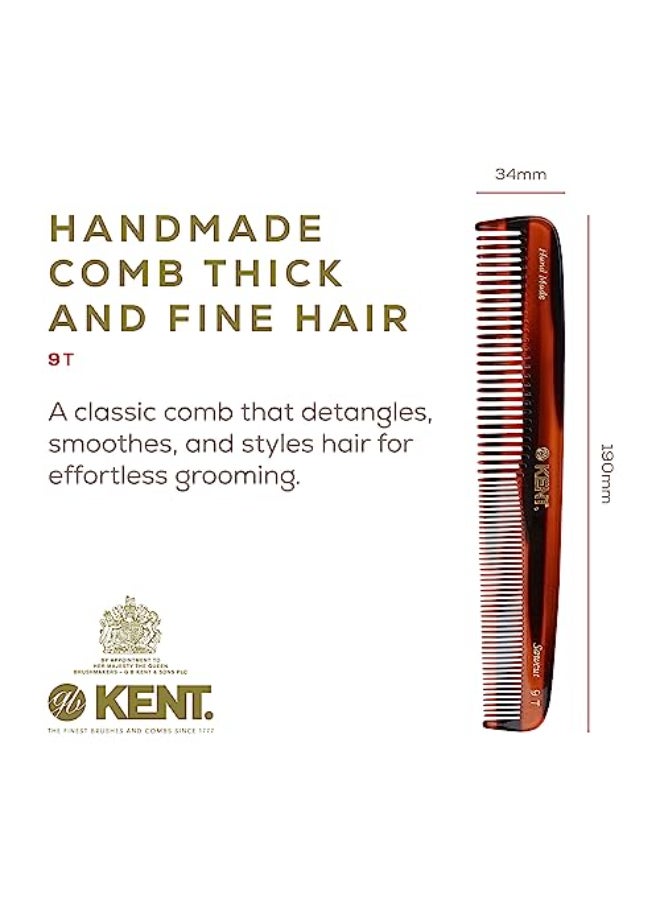 Kent 9T Tortoiseshell Fine and Wide Tooth Comb Large Handmade and SawCut Detangler for Wet Hair Durable Grooming for Men and Women Made in England - Image 3