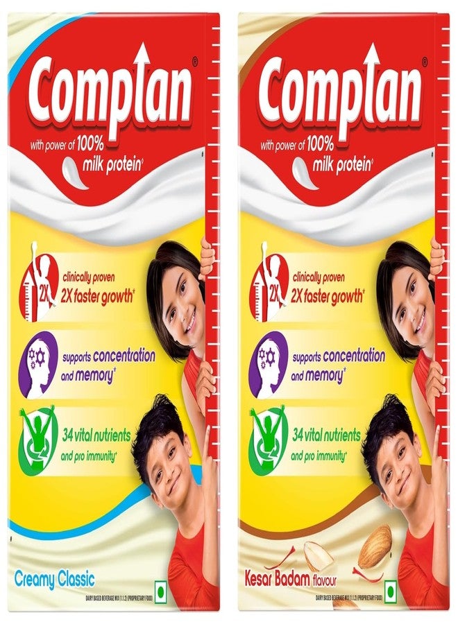 Complan Nutrition Drink Powder for Children, Kesar Badam Flavour, 500 g Carton & Creamy Classic 500g | Nutrition drink for kids with protein & 34 vital nutrients - Image 1