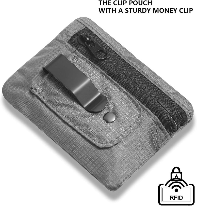 KOSMCCO RFID Blocking Clip Stash Pocket, Compact Hidden Travel Belt Wallet for Cards & Cash - Slim Pickpocket-Proof Design for Everyday Carry, Grey - Image 4