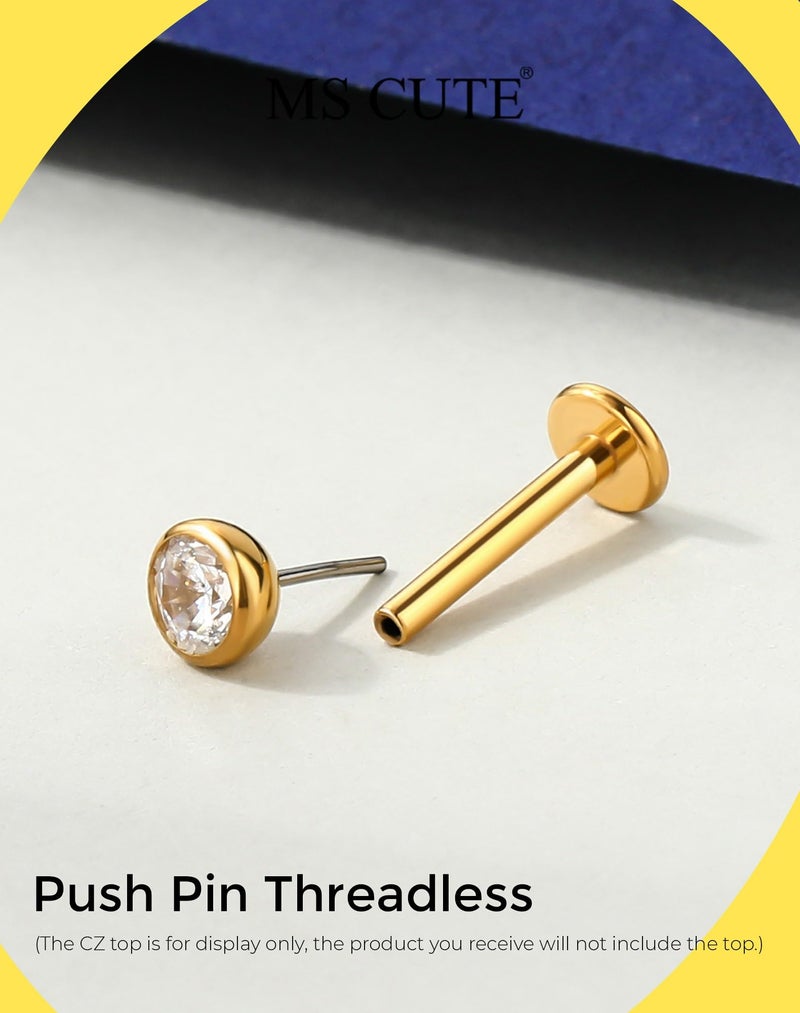 MS CUTE 18G 5mm Gold G23 Titanium Threadless Flat Back Post â€“ Push Pin Stud Bar for Lobe and Tragus Piercing, Short Length Lightweight Replacement Shaft, 2PCS Titanium Jewelry - Image 4