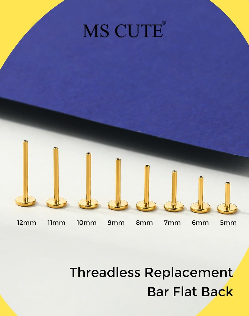 MS CUTE 18G 5mm Gold G23 Titanium Threadless Flat Back Post â€“ Push Pin Stud Bar for Lobe and Tragus Piercing, Short Length Lightweight Replacement Shaft, 2PCS Titanium Jewelry - Image 5