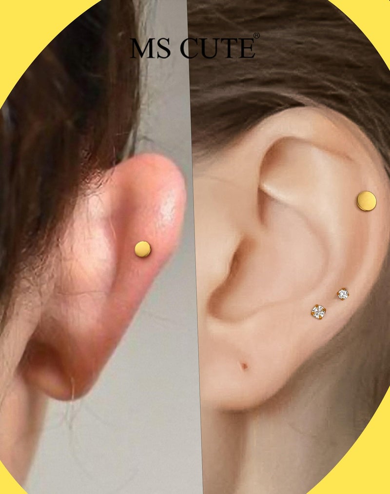 MS CUTE 18G 5mm Gold G23 Titanium Threadless Flat Back Post â€“ Push Pin Stud Bar for Lobe and Tragus Piercing, Short Length Lightweight Replacement Shaft, 2PCS Titanium Jewelry - Image 3