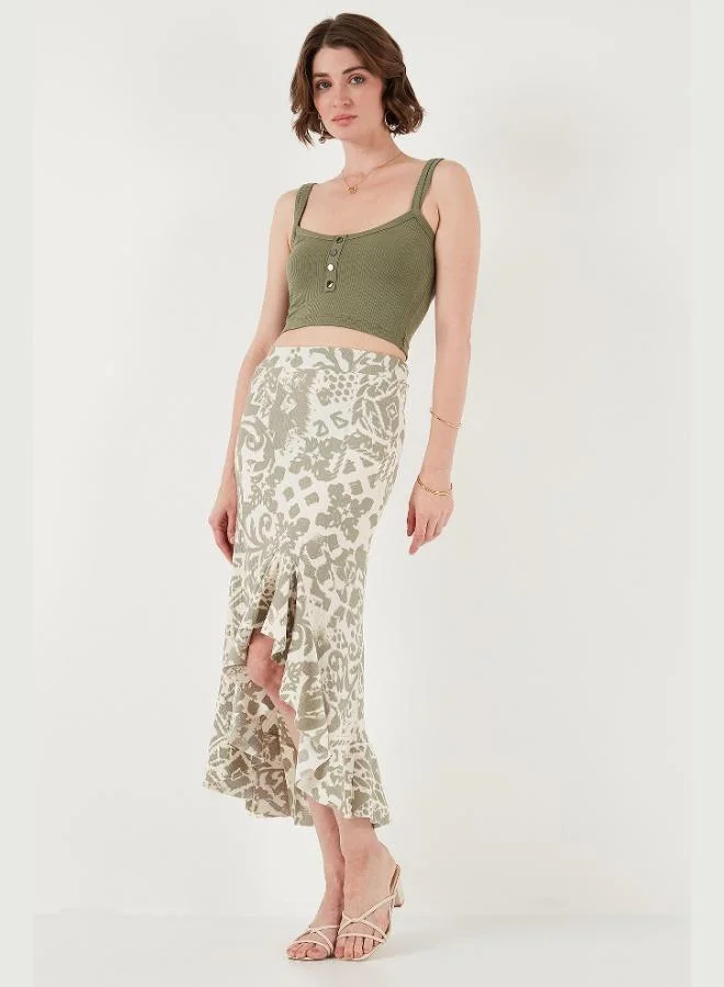 Lela Lela Regular Fit Patterned High Waist Flounce Midi Length Slit Skirt Women's SKIRT 5869013