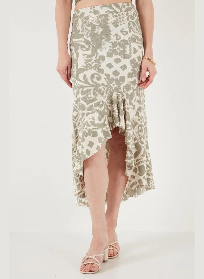 Lela Lela Regular Fit Patterned High Waist Flounce Midi Length Slit Skirt Women's SKIRT 5869013