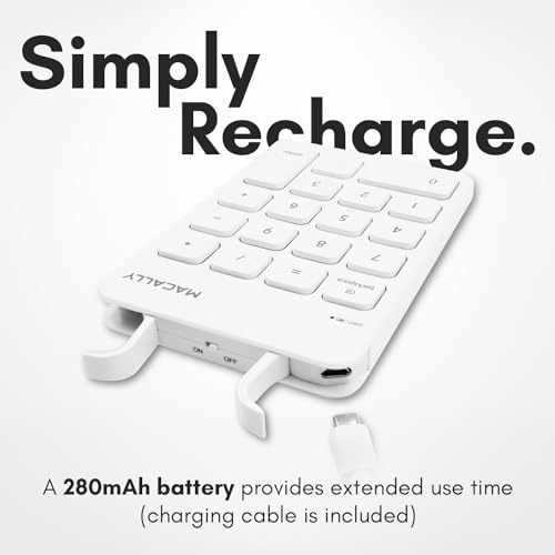 Macally Bluetooth Number Pad for Laptop, Apple, Mac, iMac, MacBook Pro/Air, Ipad, Windows PC, Tablet, or Desktop Computer - Rechargeable 18 Key Wireless Numeric Keypad - White Bluetooth 10 Key Numpad - Image 5
