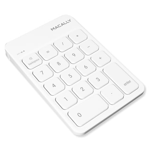 Macally Bluetooth Number Pad for Laptop, Apple, Mac, iMac, MacBook Pro/Air, Ipad, Windows PC, Tablet, or Desktop Computer - Rechargeable 18 Key Wireless Numeric Keypad - White Bluetooth 10 Key Numpad - Image 1