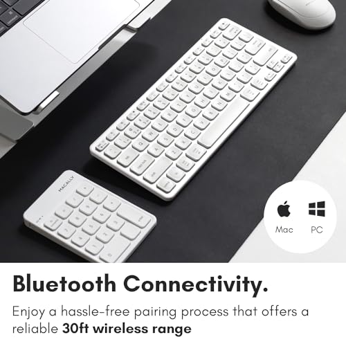 Macally Bluetooth Number Pad for Laptop, Apple, Mac, iMac, MacBook Pro/Air, Ipad, Windows PC, Tablet, or Desktop Computer - Rechargeable 18 Key Wireless Numeric Keypad - White Bluetooth 10 Key Numpad - Image 4