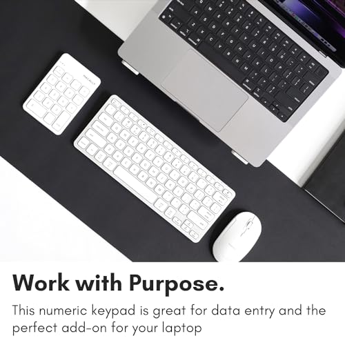 Macally Bluetooth Number Pad for Laptop, Apple, Mac, iMac, MacBook Pro/Air, Ipad, Windows PC, Tablet, or Desktop Computer - Rechargeable 18 Key Wireless Numeric Keypad - White Bluetooth 10 Key Numpad - Image 2