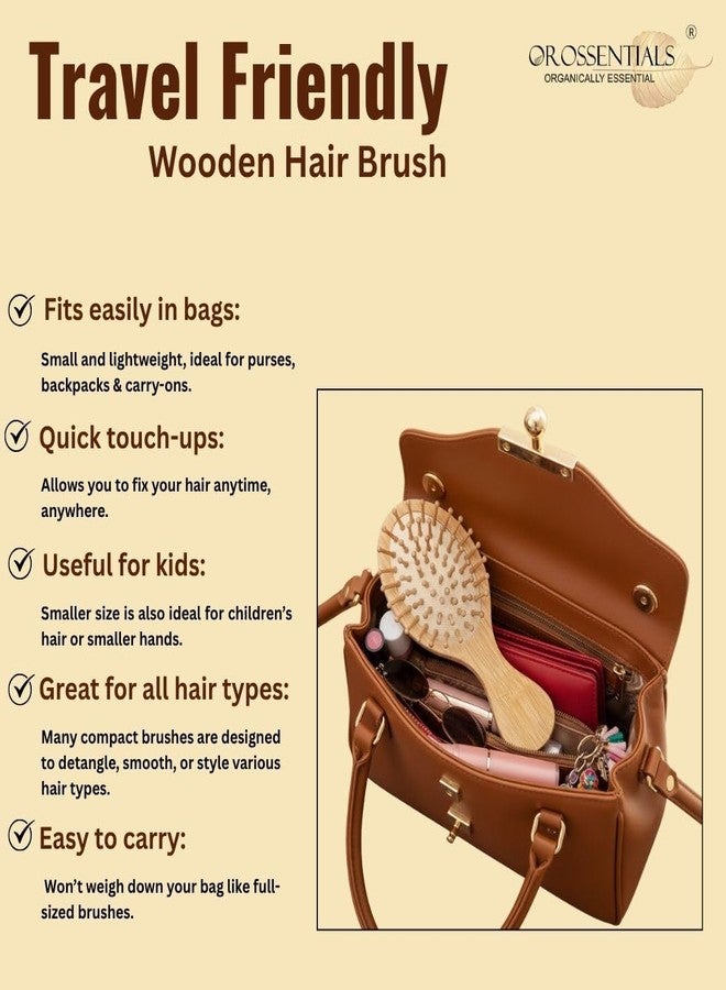OROSSENTIALS Bamboo Hair Brush with bamboo bristles | Wooden Hair Unisex | Wooden Brush for Hair Small Hairbrush for Women | Paddle Hair Brush Paddle Brush for Women Travel Friendly - Image 4