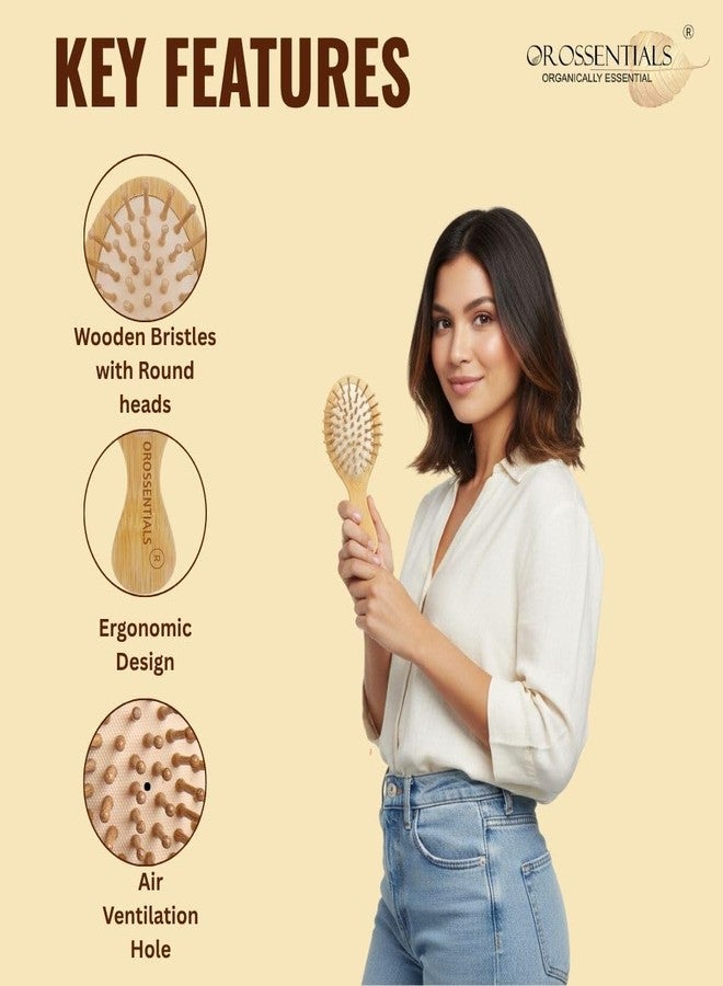 OROSSENTIALS Bamboo Hair Brush with bamboo bristles | Wooden Hair Unisex | Wooden Brush for Hair Small Hairbrush for Women | Paddle Hair Brush Paddle Brush for Women Travel Friendly - Image 3