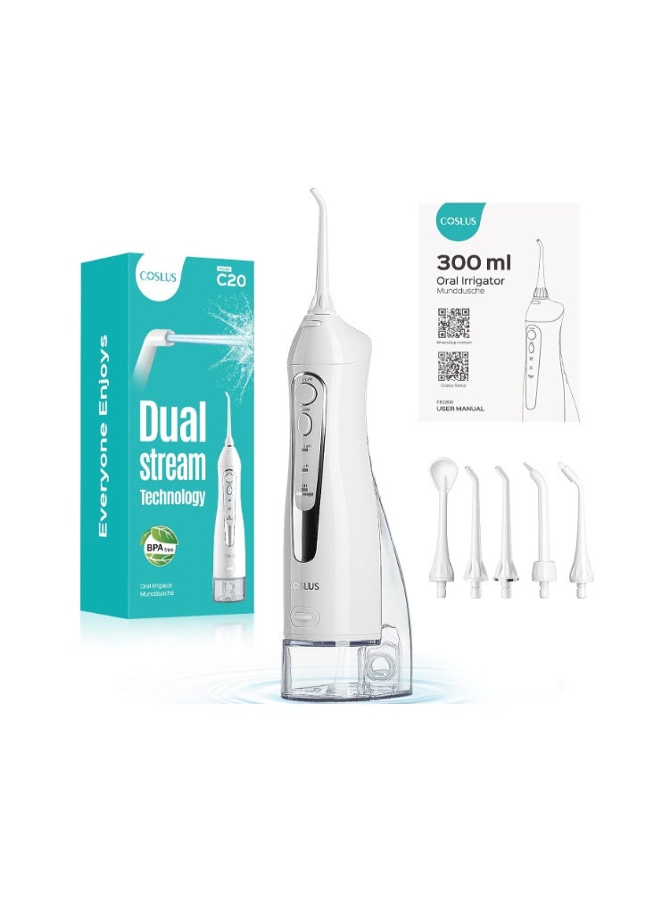 COSLUS Professional C20 Water Flosser For Teeth Braces Gums Care, Cordless Oral Irrigator, Deep Cleaning, Rechargeable, Waterproof, BPA-Free, Portable, Home and Travel - Image 1