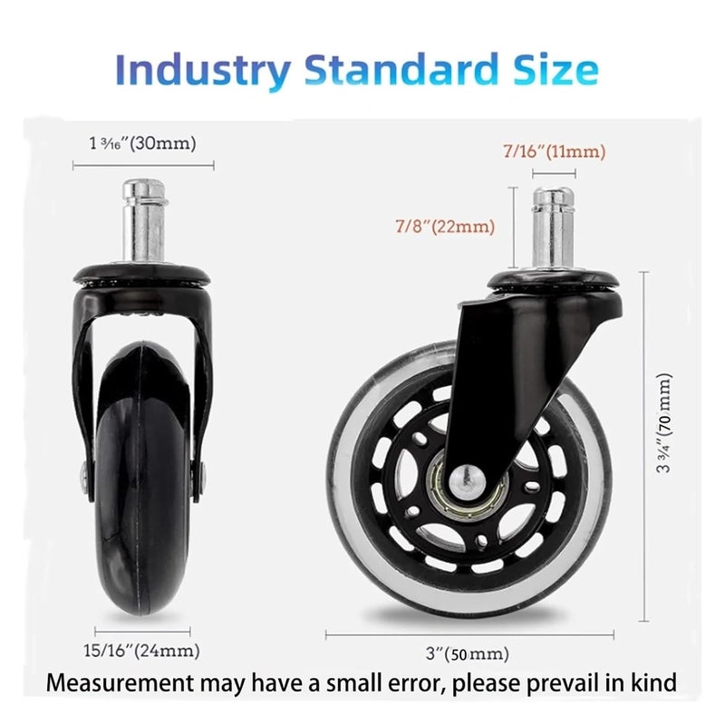 3 Inch Heavy Duty Rubber Caster Wheels 4pcs Replacement For Chair Desk Smooth Safe Rolling - Image 5