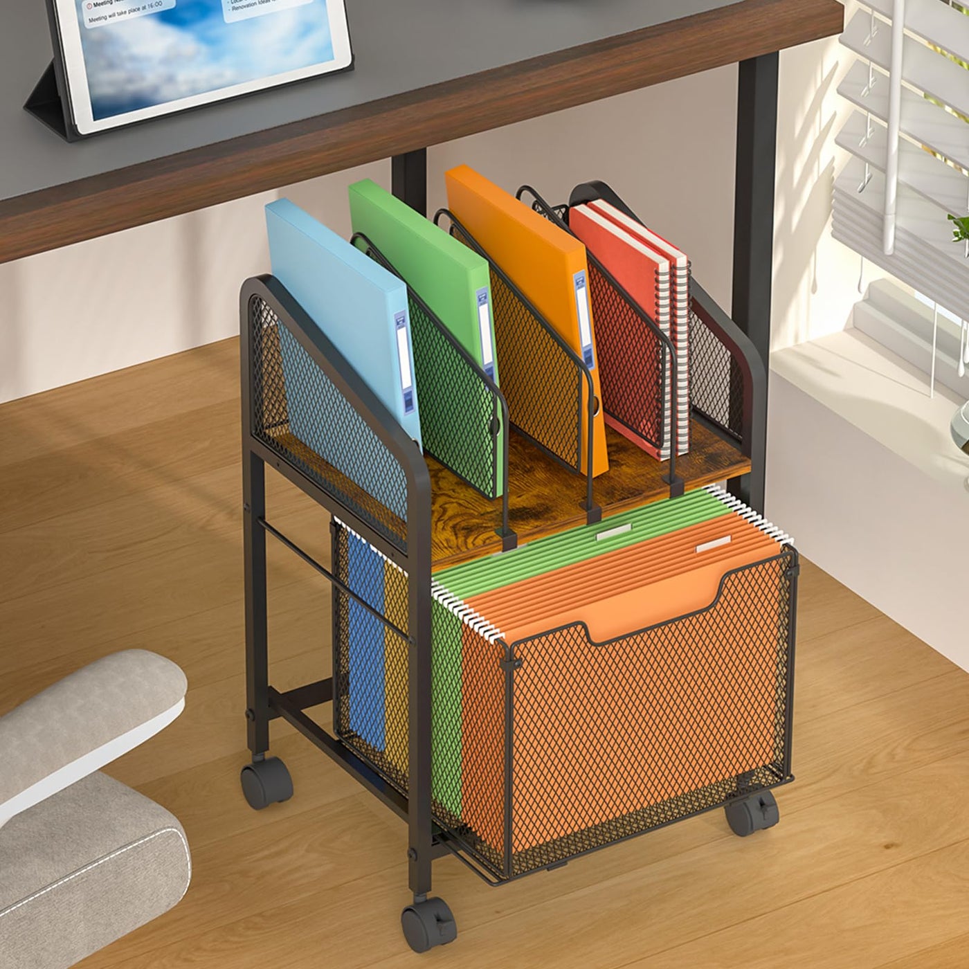 Tiaoheka Rolling File Cabinet with Adjustable Dividers, Vertical Filing Cabinet with Storage Drawer on Lockable Wheels, Hanging File Organizer Beside Under Desk for Office, Home(Patent Pending)