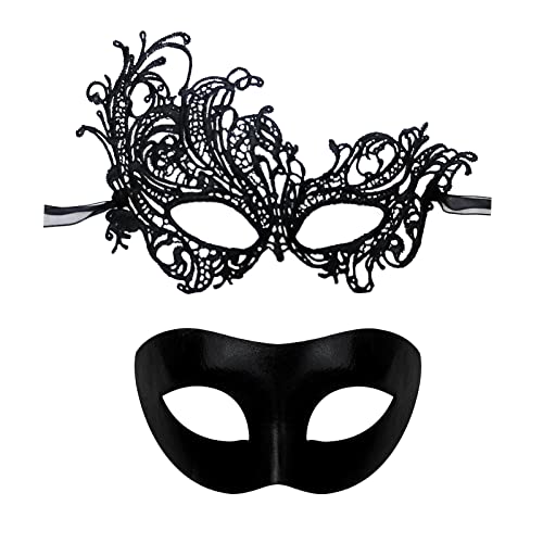 IncreDecor Couple Masquerade Lace Mask Set, Fit for Women and Men Venetian Halloween Masks, Specially for Costume, Mardi Gras (Romantic Couple) - Image 1
