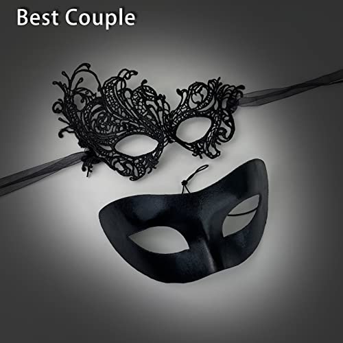 IncreDecor Couple Masquerade Lace Mask Set, Fit for Women and Men Venetian Halloween Masks, Specially for Costume, Mardi Gras (Romantic Couple) - Image 3