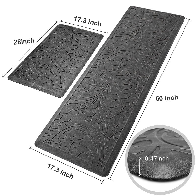 KMAT 2PCS Kitchen Mat Cushioned Anti-Fatigue Floor Mat,Waterproof Non-Slip Standing Mat,Ergonomic Comfort Floor Mat Rug for Home,Office,Sink,Laundry,Desk(17.3"x28"+17.3"x60",Grey) - Image 2