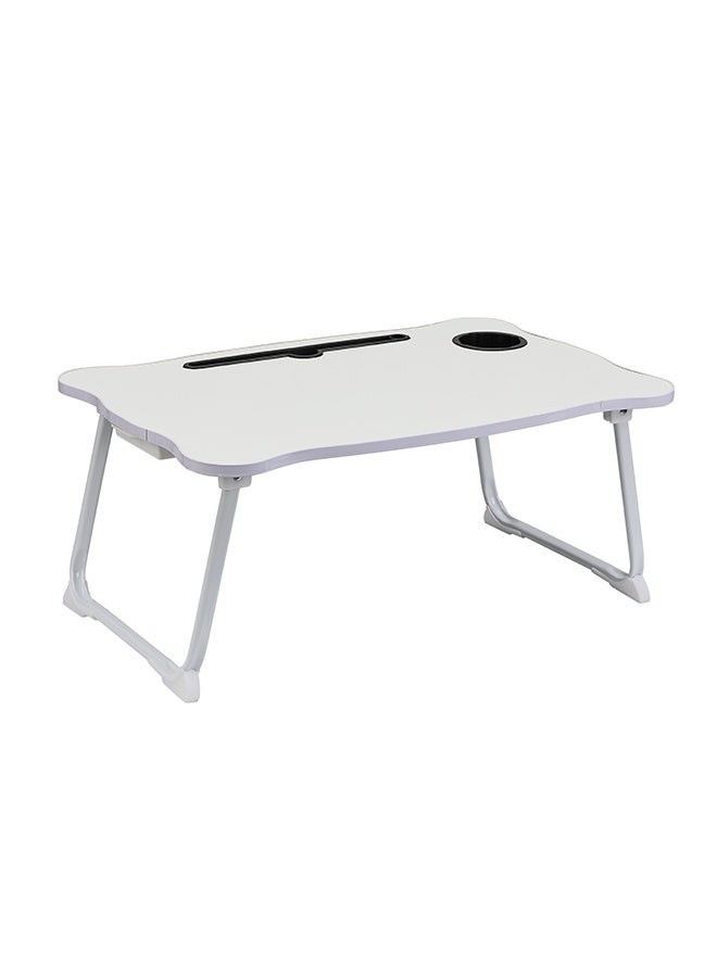 LAWAZIM Folding Table With Drawer - White - Laptop Bed Tray Desk with Flat Surface, Device Slot, Cup Holder, and Storage Drawer - Ideal for Bed, Sofa, Floor, Studying, Eating, Reading, and Writing - Image 4