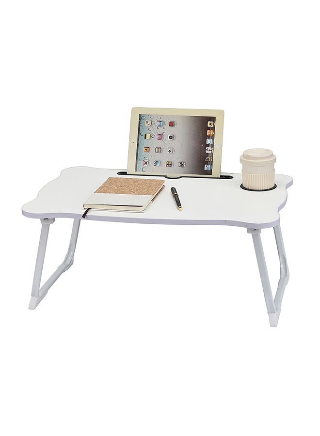 LAWAZIM Folding Table With Drawer - White - Laptop Bed Tray Desk with Flat Surface, Device Slot, Cup Holder, and Storage Drawer - Ideal for Bed, Sofa, Floor, Studying, Eating, Reading, and Writing - Image 2