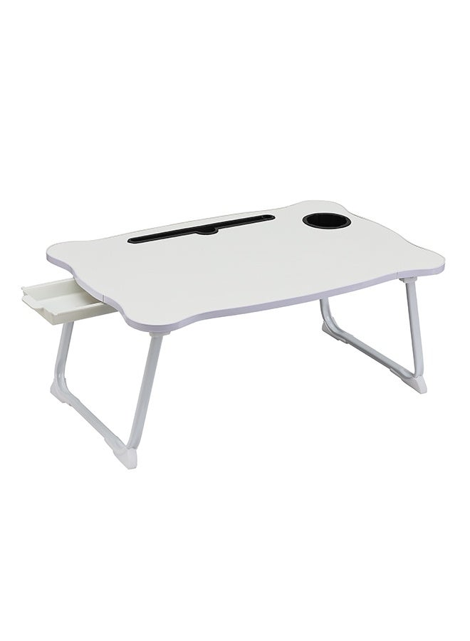 LAWAZIM Folding Table With Drawer - White - Laptop Bed Tray Desk with Flat Surface, Device Slot, Cup Holder, and Storage Drawer - Ideal for Bed, Sofa, Floor, Studying, Eating, Reading, and Writing - Image 3