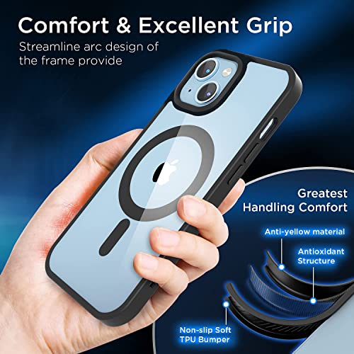 EGOTUDE Ultra-Hybrid Magnetic Basic Case Cover with Built in Magnets Compatible with Mag For iPhone 14 / iPhone 13 (Polycarbonate, Transparent Back) (Black) - Image 2