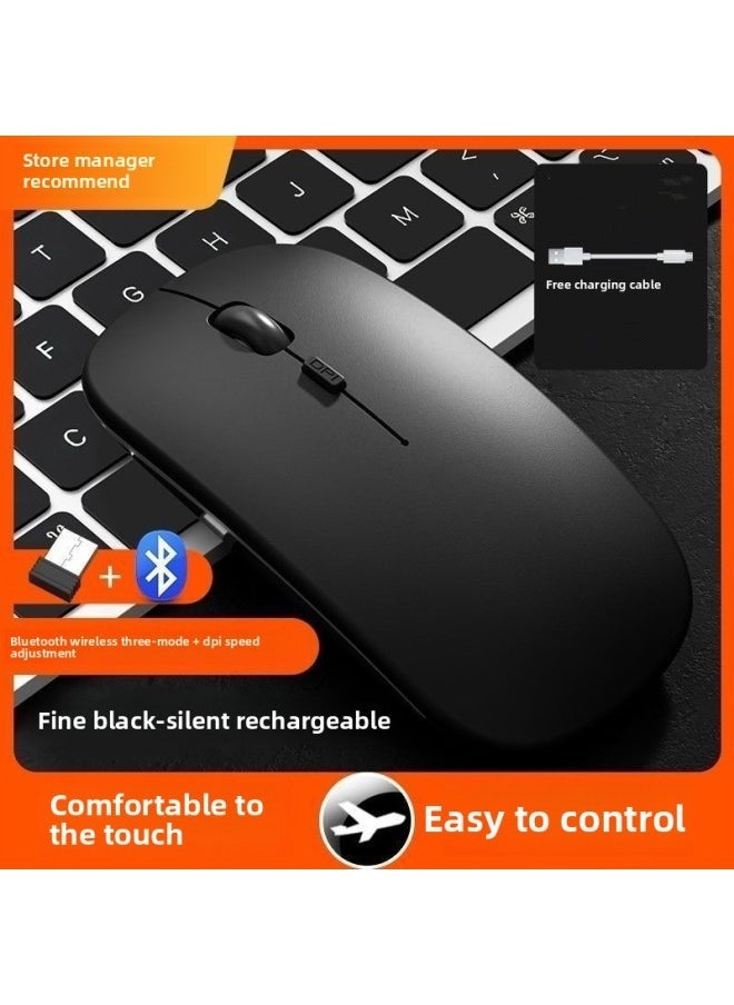 Desktop Rechargeable Mouse Bluetooth Wireless Office Universal Mute Gaming Laptop Dual Mode-Specification:Bluetooth 5.2 Dual Mode Rechargeable Silent Version-mysterious Black - Image 1
