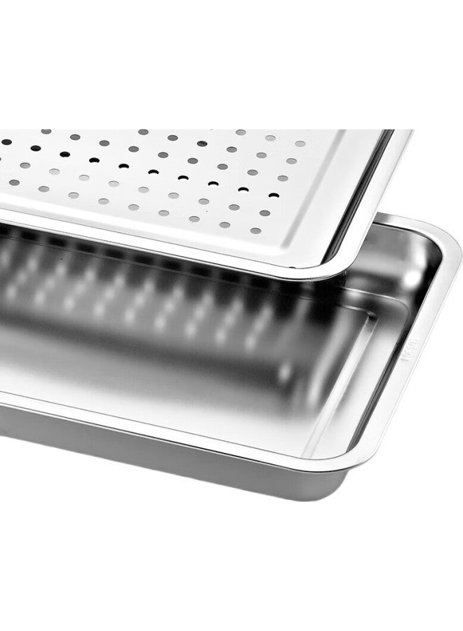 Yutai 304 Stainless Steel Square Plate, Draining Oil Tray, Dumpling Plate With Holes, Tea Tray, 35.5Cm - Image 1