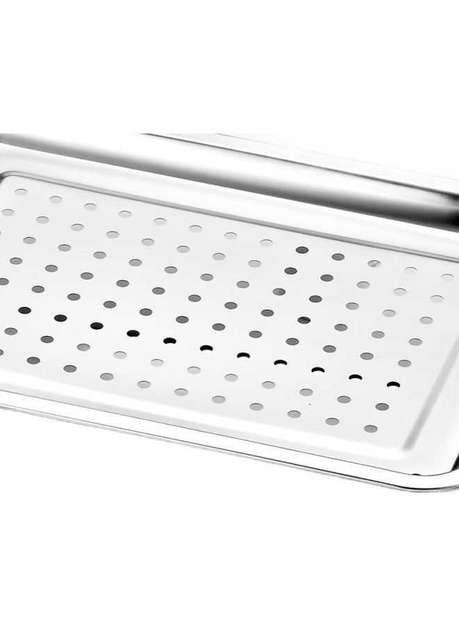 Yutai 304 Stainless Steel Square Plate, Draining Oil Tray, Dumpling Plate With Holes, Tea Tray, 35.5Cm - Image 2