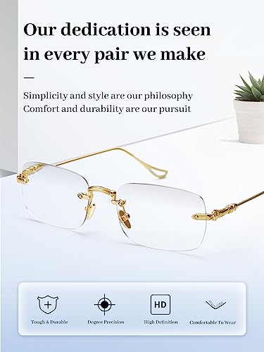 LUFF Rimless Reading Glasses for Men Women | Blue Light Blocking Computer Readers | Ultra Lightweight 0.6oz Frameless Metal Eyeglasses | Anti-Eyestrain, Dryness, Glare | +3.0 - Image 2