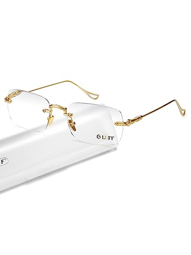 LUFF Rimless Reading Glasses for Men Women | Blue Light Blocking Computer Readers | Ultra Lightweight 0.6oz Frameless Metal Eyeglasses | Anti-Eyestrain, Dryness, Glare | +3.0 - Image 1