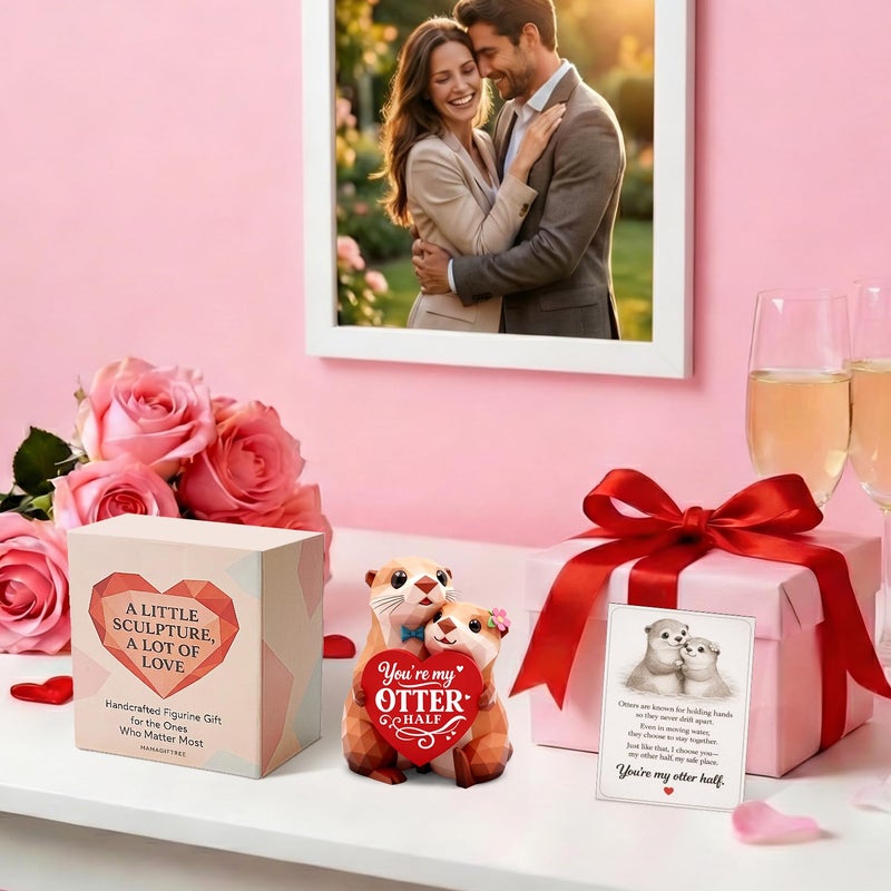 MAMAGIFTREE Otter Figurines Valentines Day Gifts for Him Her Boyfriend Girlfriend Romantic I Love You Gift for Wife To My Love Wedding Anniversary Birthday Gift for Women Men Desk Decor Culpture for Shelf - Image 3