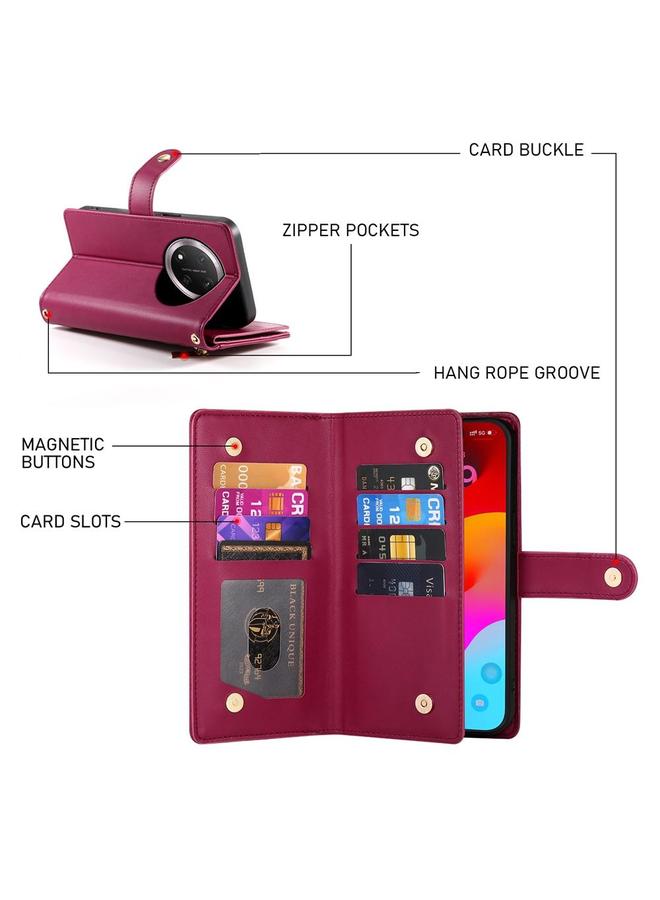 اس-توب جراب هاتف Honor X9c Global / Magic7 Lite Nine Card slot بسحاب ومحفظة جلدية - Image 4